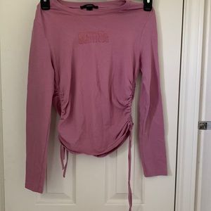 Pink, Long Sleeve, Tie up Shirt with Embroidered Lettering, Forever 21